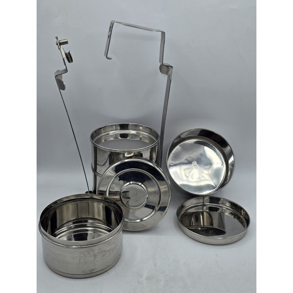 Stainless Steel Lunch Box Carrier W/ 4 Containers - for hiking, camping work - Picture 2 of 16